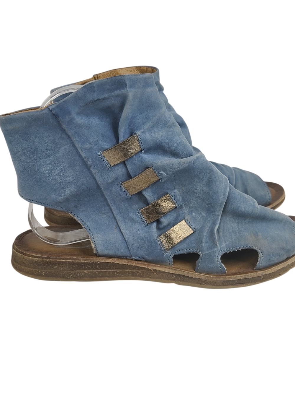 Miz Mooz Fizzy Blue Suede Women's Open-Toe Sandals Low Wedge Size 38/7.5 - Picture 2 of 16